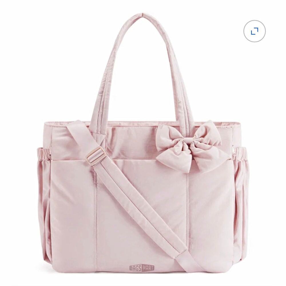 BAGSMART PufferCrossbody Laptop Bag for 15.6" Quilted Bag /Compartments, Pink
